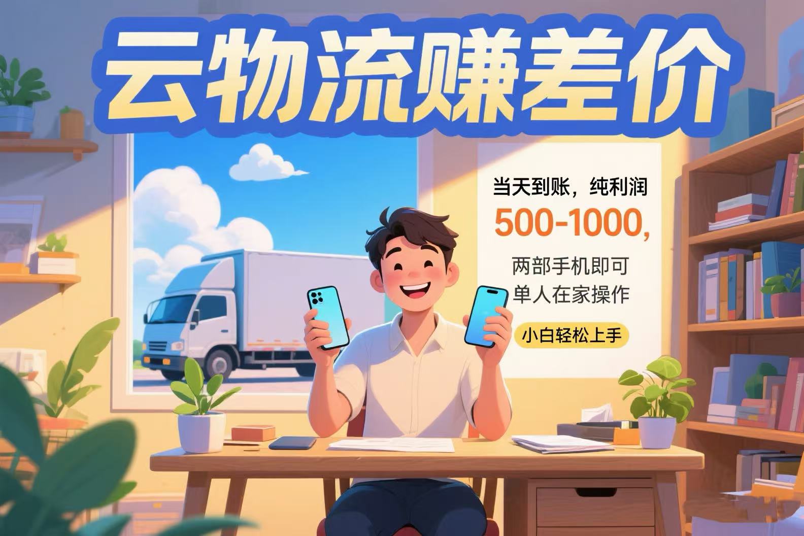云物流赚差价 当天到账纯利润500-1000 两部手机即可 可单人在家操作 小