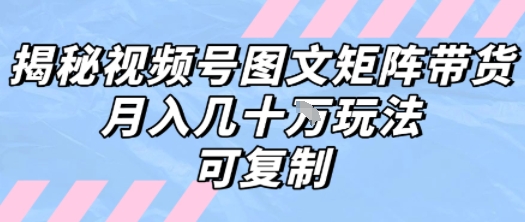 解密视频号图文矩阵带货，月入几个W的打法，可复制