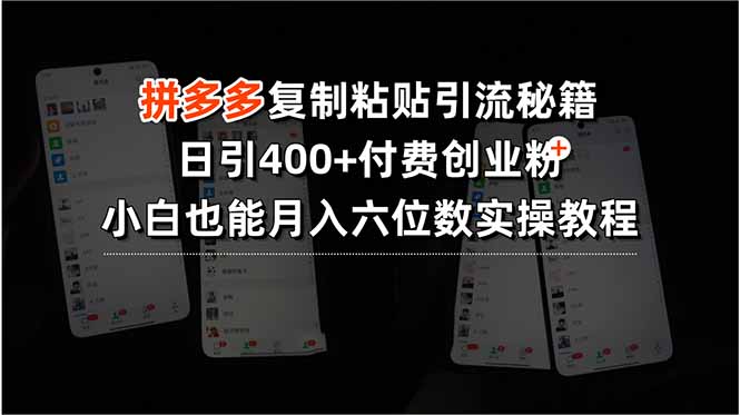 拼多多复制粘贴引流秘籍，日引400+付费创业粉，小白也能月入六位数实操