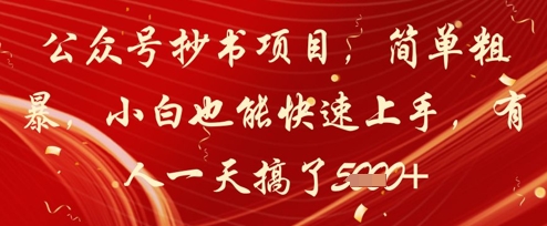 公众号抄书项目，简单粗暴，小白也能快速上手，有人一天搞了1k+
