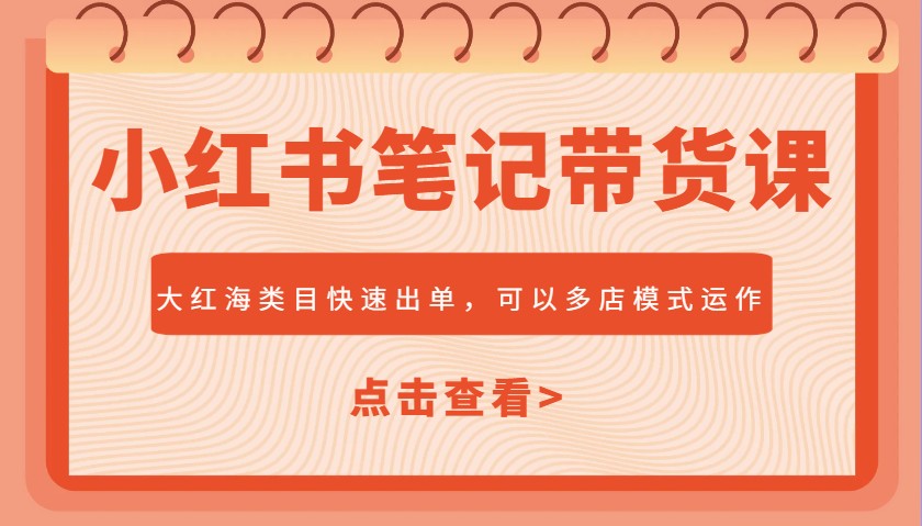 小红书笔记带货课，大红海类目快速出单，市场大，可以多店模式运作(更新)