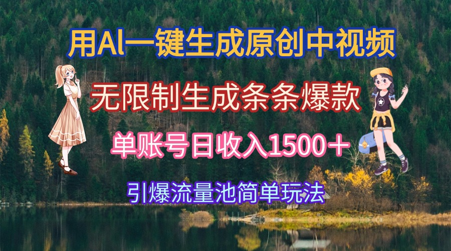 用Al一键生成原创中视频，无限制生成条条爆款，单账号日收入1500＋引爆