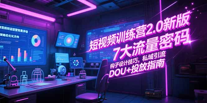 短视频训练营2.0新版，7大流量密码/钩子设计技巧/私域引流/DOU+投放指南